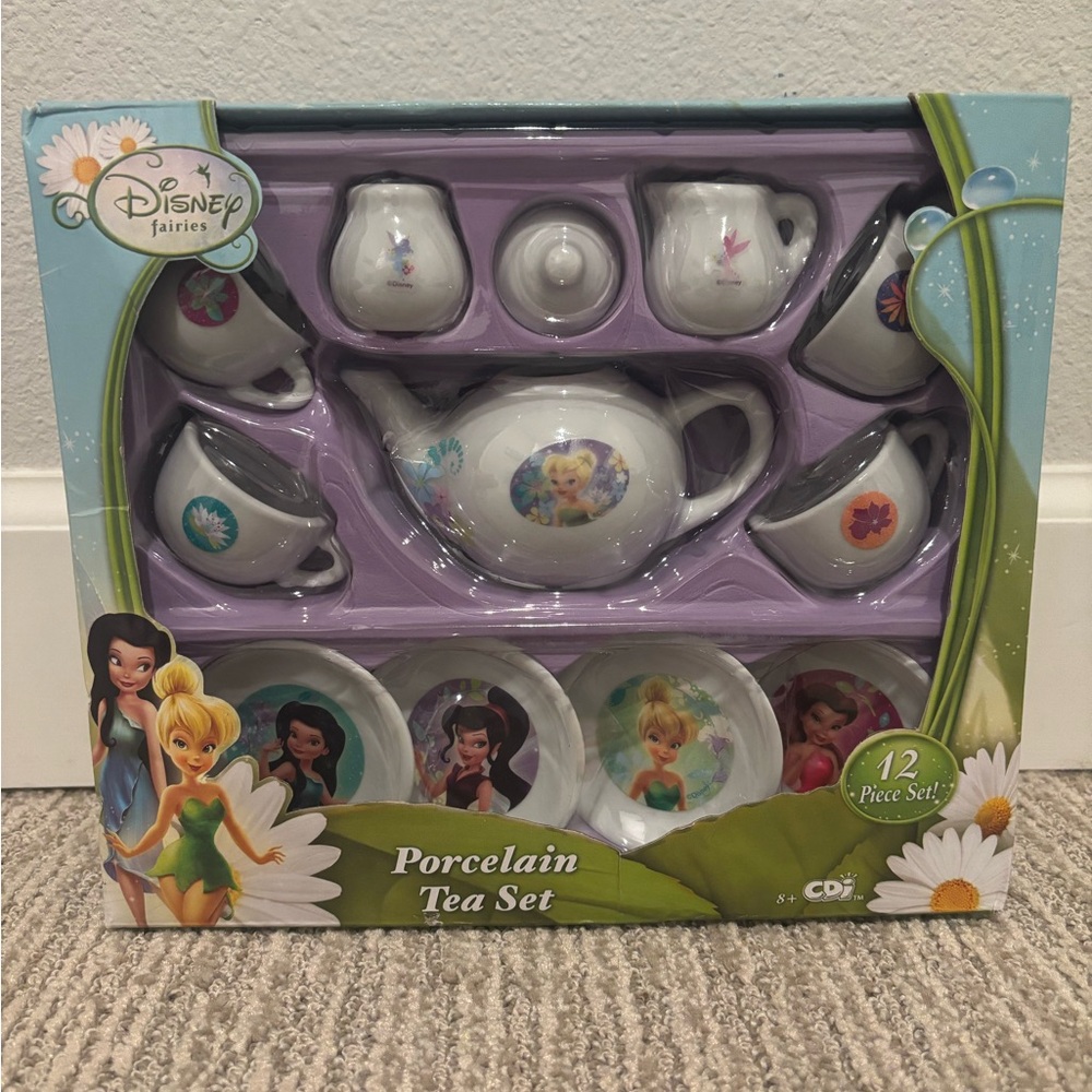 SOLD New in Box Disney fairies 12pc porcelain tea set, service for 4